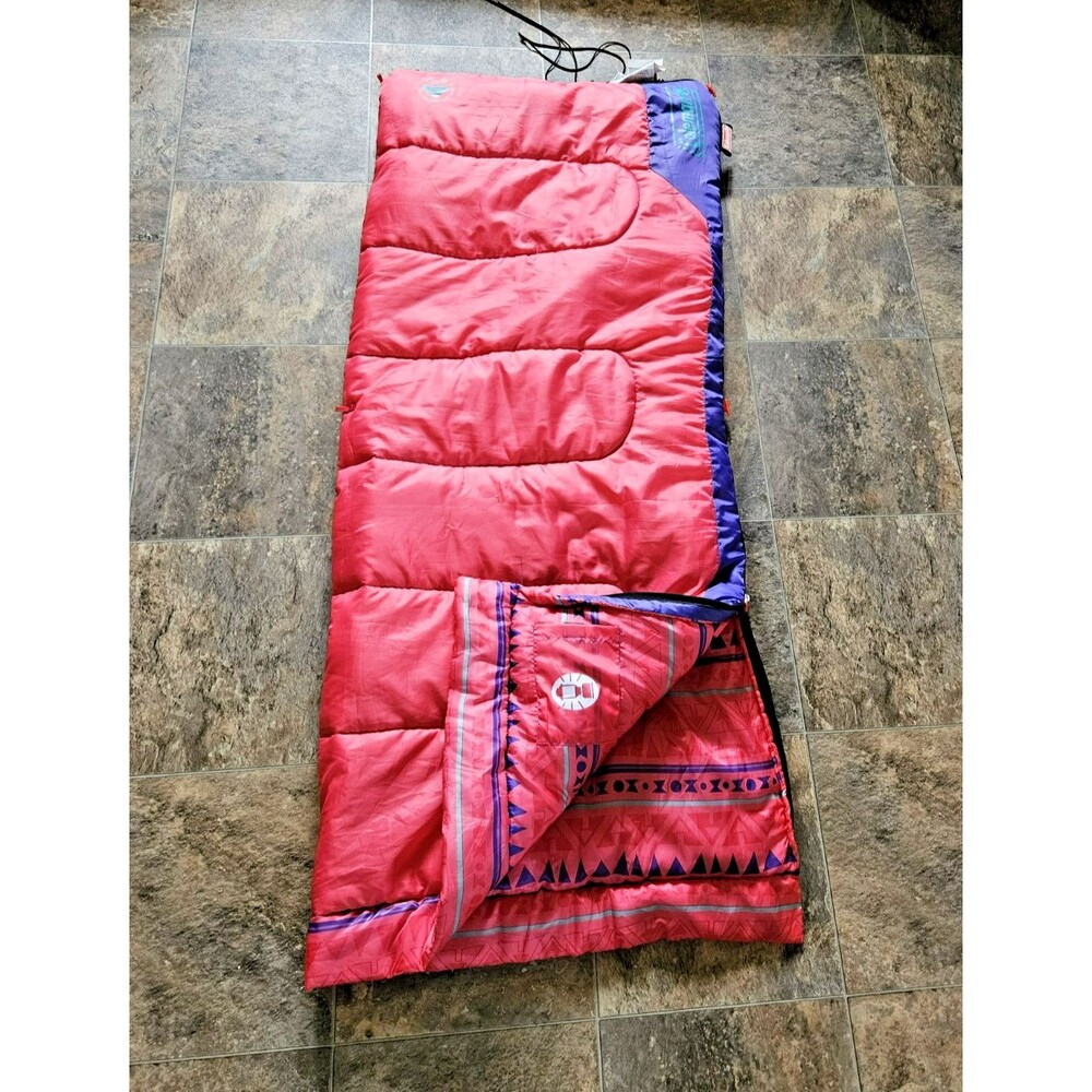 Coleman 50F Cool-Weather Kids Sleeping Bag Ages 6 &Up Pink Purple 60x26” EUC
